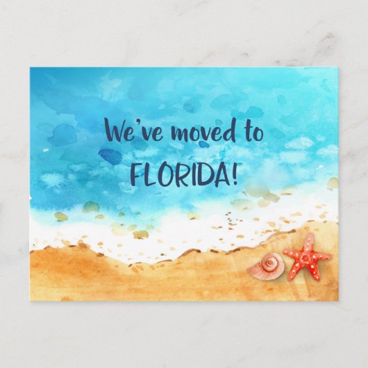 我々はフロリダ州に移動ビーチの住所の変更 案内ポストカード (正面)