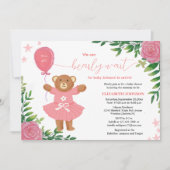 我々はフローラテディ女の子の赤ちゃんシャワーを心から待つ 招待状 (正面)