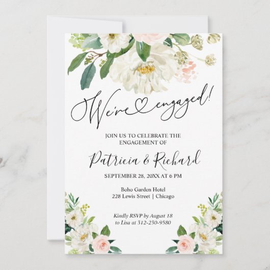 我々はフローラ婚約した婚約パーティ招待状 案内状 (正面)