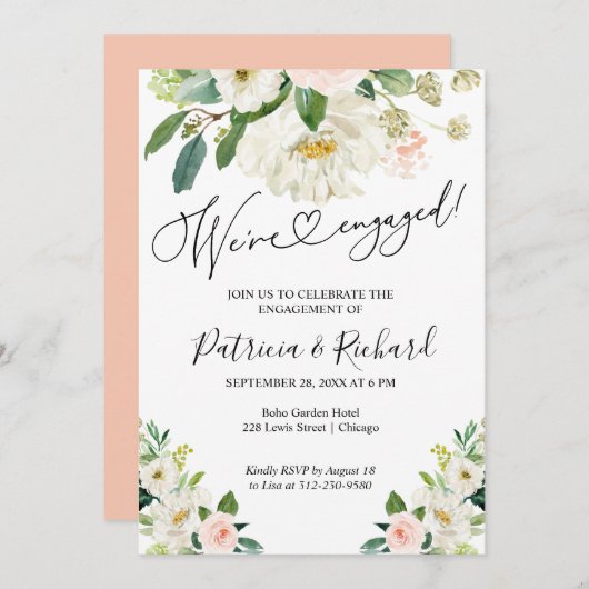 我々はフローラ婚約した婚約パーティ招待状 案内状 (正面/裏面)