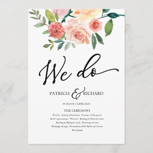 我々はフローラ水カラー結婚式 プログラム (正面)