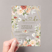 我々はフローラ金ゴールド幾何学的な水色の葉を行う アクリル招待状 (インサイチュ (ポータブル))