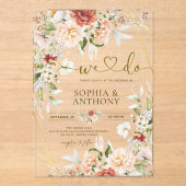 我々はフローラ金ゴールド幾何学的な水色の葉を行う アクリル招待状 (正面)