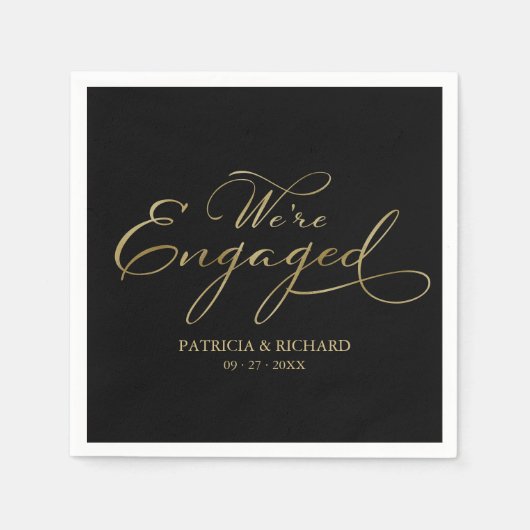 我々はブラック婚約した金ゴールド婚約パーティ スタンダードカクテルナプキン (正面)
