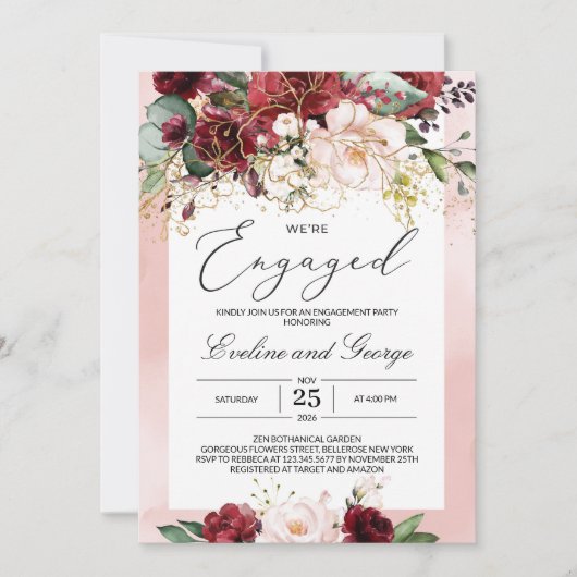 我々はブルゴーニュ婚約したフローラボホ招待状 招待状 (正面)