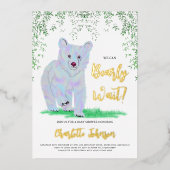 我々はブルーベアーウッドランドフローラ金ゴールドを待つ 箔招待状 (正面)