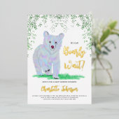 我々はブルーベアーウッドランドフローラ金ゴールドを待つ 箔招待状 (立ち正面)