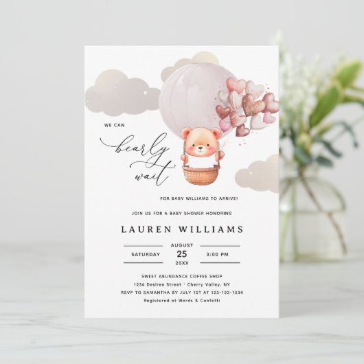 我々はベアガールベビーシャワーエレガントを待つことができる 招待状 (スタンド正面)