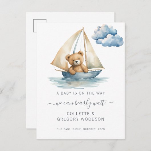 我々はベアセーリングボート妊娠を待つことができる 案内ポストカード (正面/裏面)