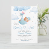 我々はベアバルーンボーイ赤ちゃんシャワーを心待ちできる 招待状 (スタンド正面)