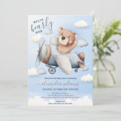 我々はベアバルーンボーイ赤ちゃんシャワーを心待ちできる 招待状 (スタンド正面)