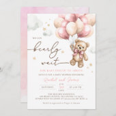 我々はベアピンクのバルーン赤ちゃんシャワーを心待ちできる 招待状 (正面/裏面)