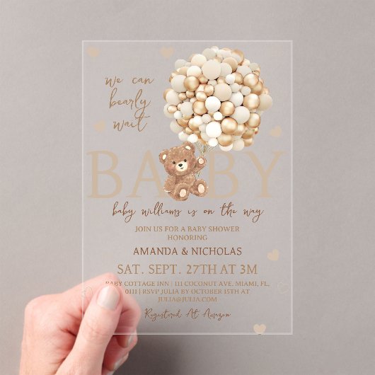 我々はベアベビーシャワーを待つことができる アクリル招待状 (インサイチュ (ポータブル))