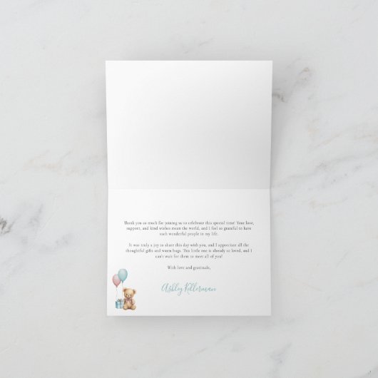我々はベアベビーシャワーを待つことができる サンキューカード (内部)