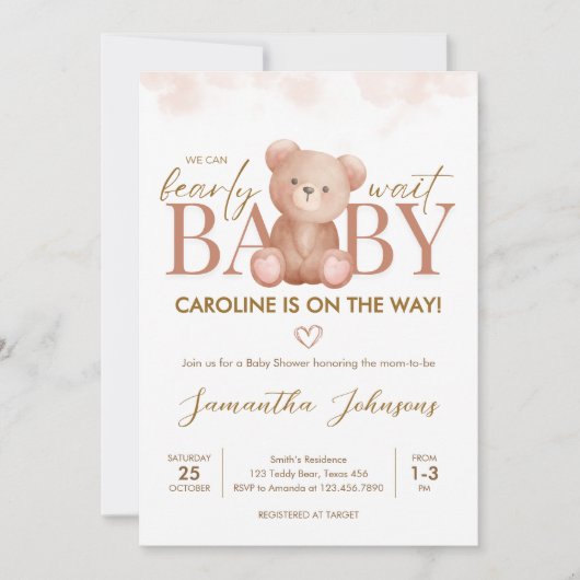 我々はベアベビーシャワーを待つことができる 招待状 (正面)