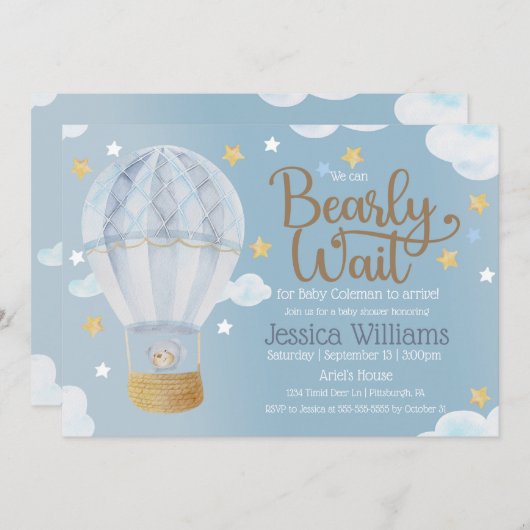 我々はベアベビーシャワーを待つことができる 招待状 (正面/裏面)