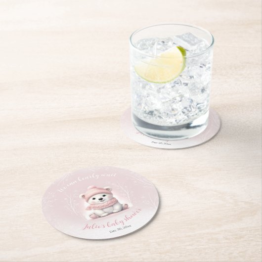 我々はベアベビーシャワー紙コースターを心待ちできる ラウンドペーパーコースター (インサイチュ)