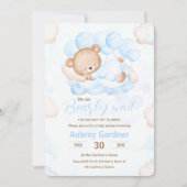 我々はボーイブルーベアーベビーシャワーを待つことができる 招待状 (正面)