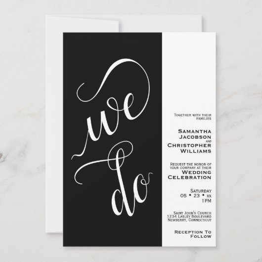 我々はミニマモダンリストタイポグラフィブラック結婚ズ 招待状 (正面)