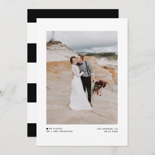 我々はミニマルモダンリストの黒い写真の結婚駆け落ち 案内状 (正面/裏面)