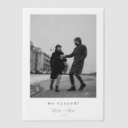 我々はミニマルモダンリストタイポグラフィ写真を駆け落ち ベラム紙招待状 (正面)