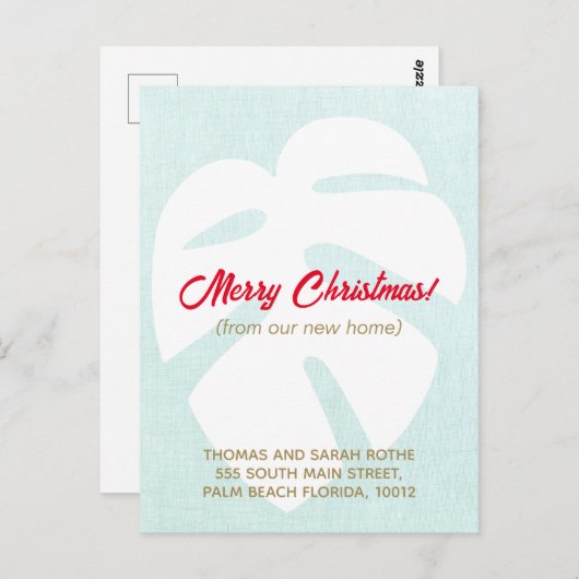 我々はモンステラ熱帯リーフクリスマスポストカを移動 ポストカード (正面/裏面)