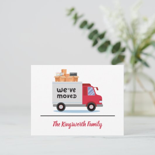 我々はレッドトラックモダンシンプルのパーソナライズされた 案内ポストカード (スタンド正面)