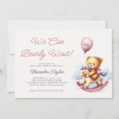 我々はロッキングホース赤ちゃん女の子シャワーを待つことができる 招待状 (正面)