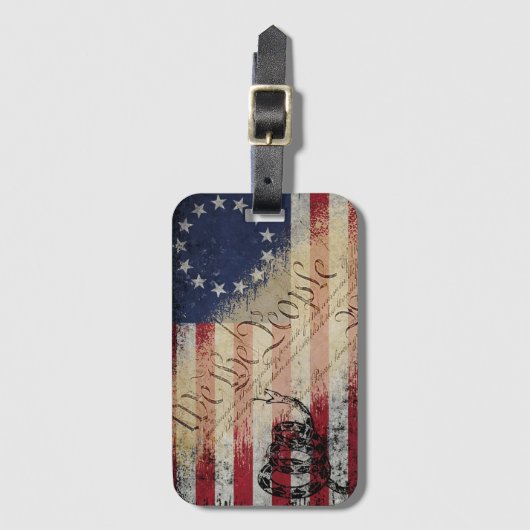 我々は人々のベッツィ・ロス・アメリカ国旗とヘビ ラゲッジタグ (正面縦)