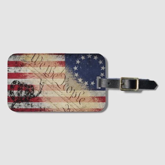 我々は人々のベッツィ・ロス・アメリカ国旗とヘビ ラゲッジタグ (正面横)