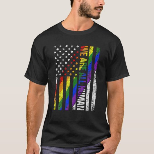 我々は全て人間アメリカの国旗アリー誇りを持ったLGBT Rai Tシャツ (正面)