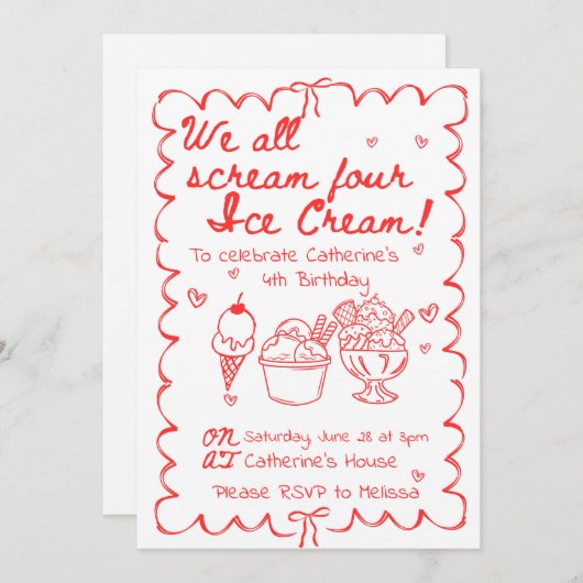 我々は全て4つのアイスクリーム誕生日招待状 招待状 (正面/裏面)