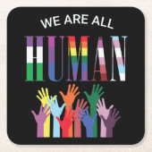 我々は全員人間の手カラフル紙コースター スクエアペーパーコースター (正面)