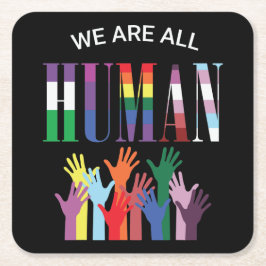 我々は全員人間の手カラフル紙コースター スクエアペーパーコースター