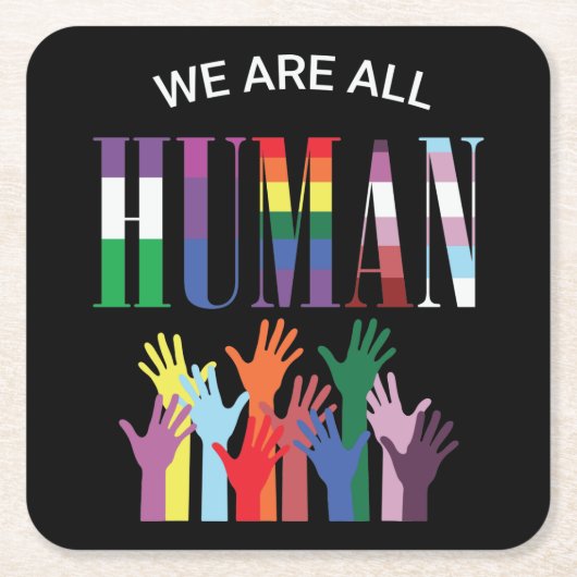 我々は全員人間の手カラフル紙コースター スクエアペーパーコースター (正面)