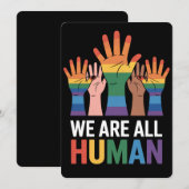 我々は全員人間の虹のLGBTQプライド手を育てる 招待状 (正面/裏面)
