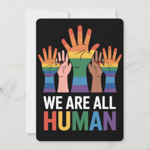 我々は全員人間の虹のLGBTQプライド手を育てる 招待状