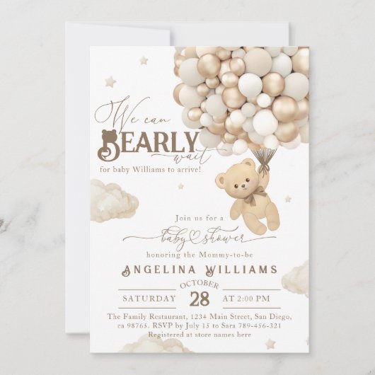 我々は公正に待つことができニュートラルエレガントベビーシャワー 招待状 (正面)