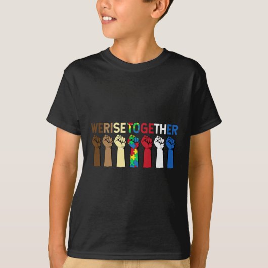 我々は共にパズル感動的自閉症に気付く Tシャツ (正面)