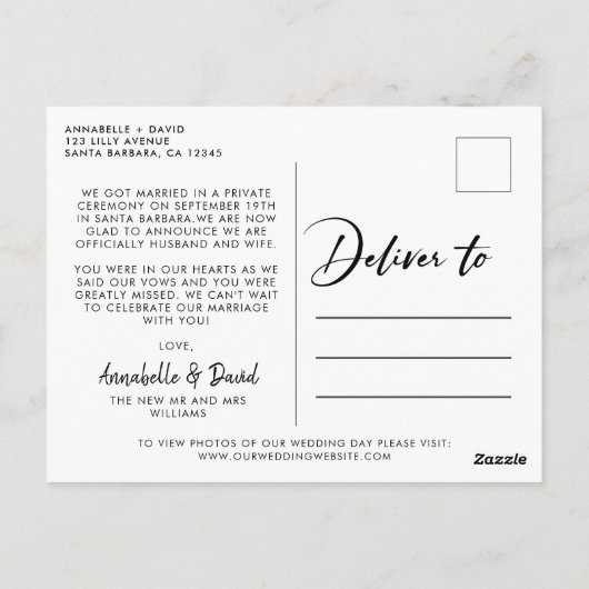 我々は写真エレガントを飛び結婚出した ポストカード (裏面)