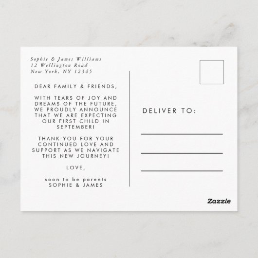 我々は写真妊娠の発表を期待している ポストカード (裏面)