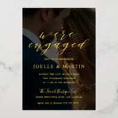 我々は写真婚約した婚約パーティ金ゴールド 箔招待状 (正面)