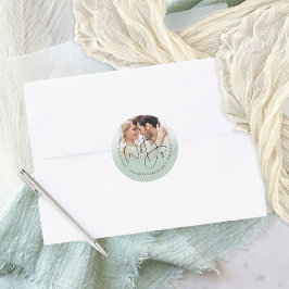 我々は写真差出人住所セージ結婚グリーン ラウンドシール