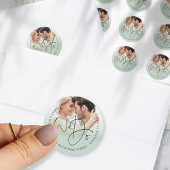 我々は写真差出人住所セージ結婚グリーン ラウンドシール