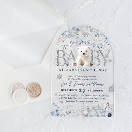 我々は冬のクマの男の赤ちゃんシャワーを待つことができる アクリル招待状