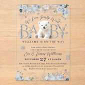 我々は冬のクマの男の赤ちゃんシャワーを待つことができる アクリル招待状 (正面)