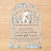 我々は冬のクマの男の赤ちゃんシャワーを待つことができる アクリル招待状 (正面)