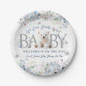 我々は冬のクマの男の赤ちゃんシャワーを待つことができる ペーパープレート (正面)