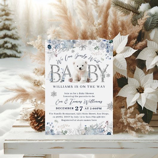 我々は冬のクマの男の赤ちゃんシャワーを待つことができる 招待状