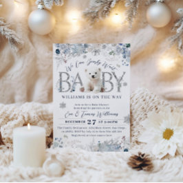 我々は冬のクマの男の赤ちゃんシャワーを待つことができる 招待状